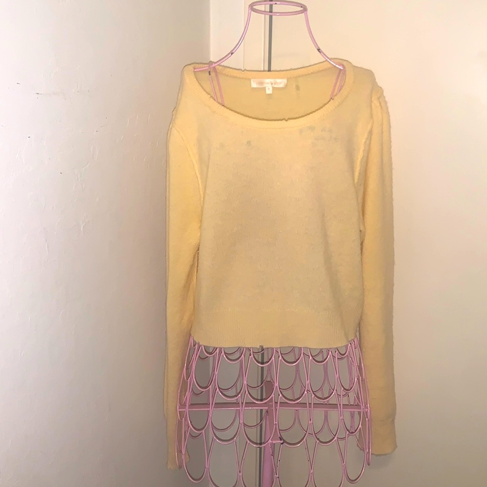 🎁Like New LoveShack Fancy Cream/Yellow Cropped L/S Sweater- XL
